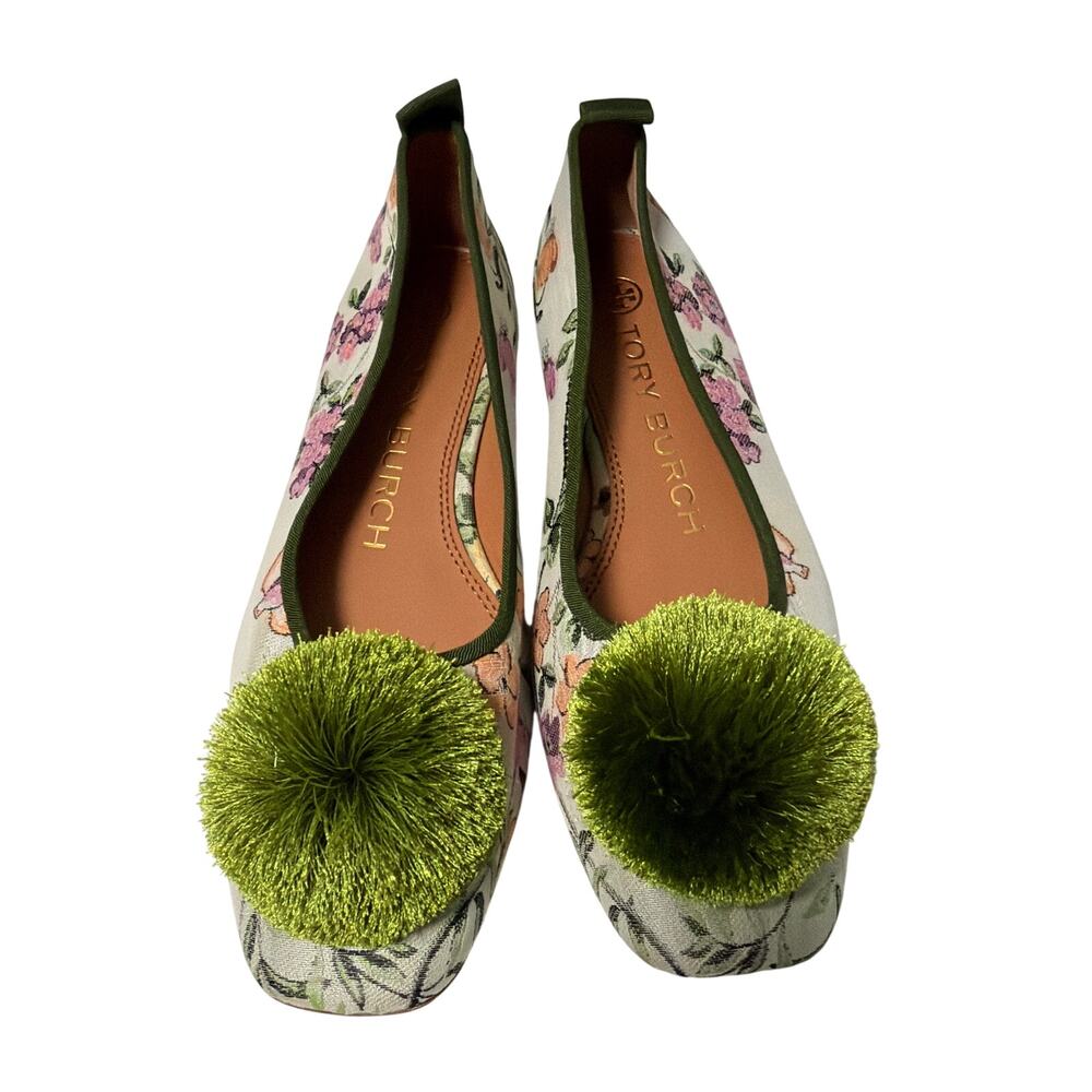 Tory Burch Floral Pom Pom Ballet Flats Size 6M NWOT Canvas Leather Slip On - Picture 5 of 10